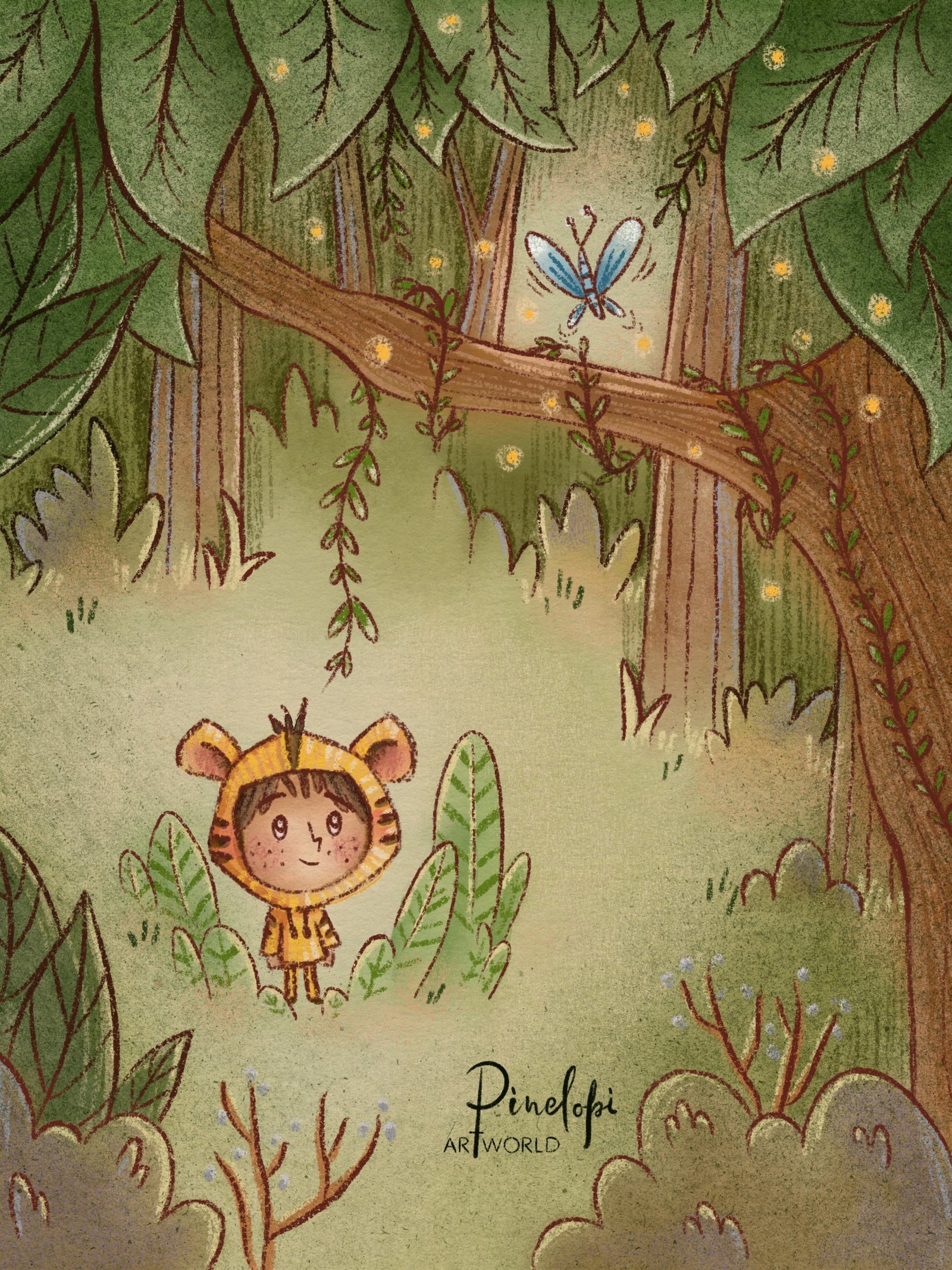 ηλεκτρονική εικονογράφηση με ένα μικρό αγόρι που εξερευνά τη ζούγκλα