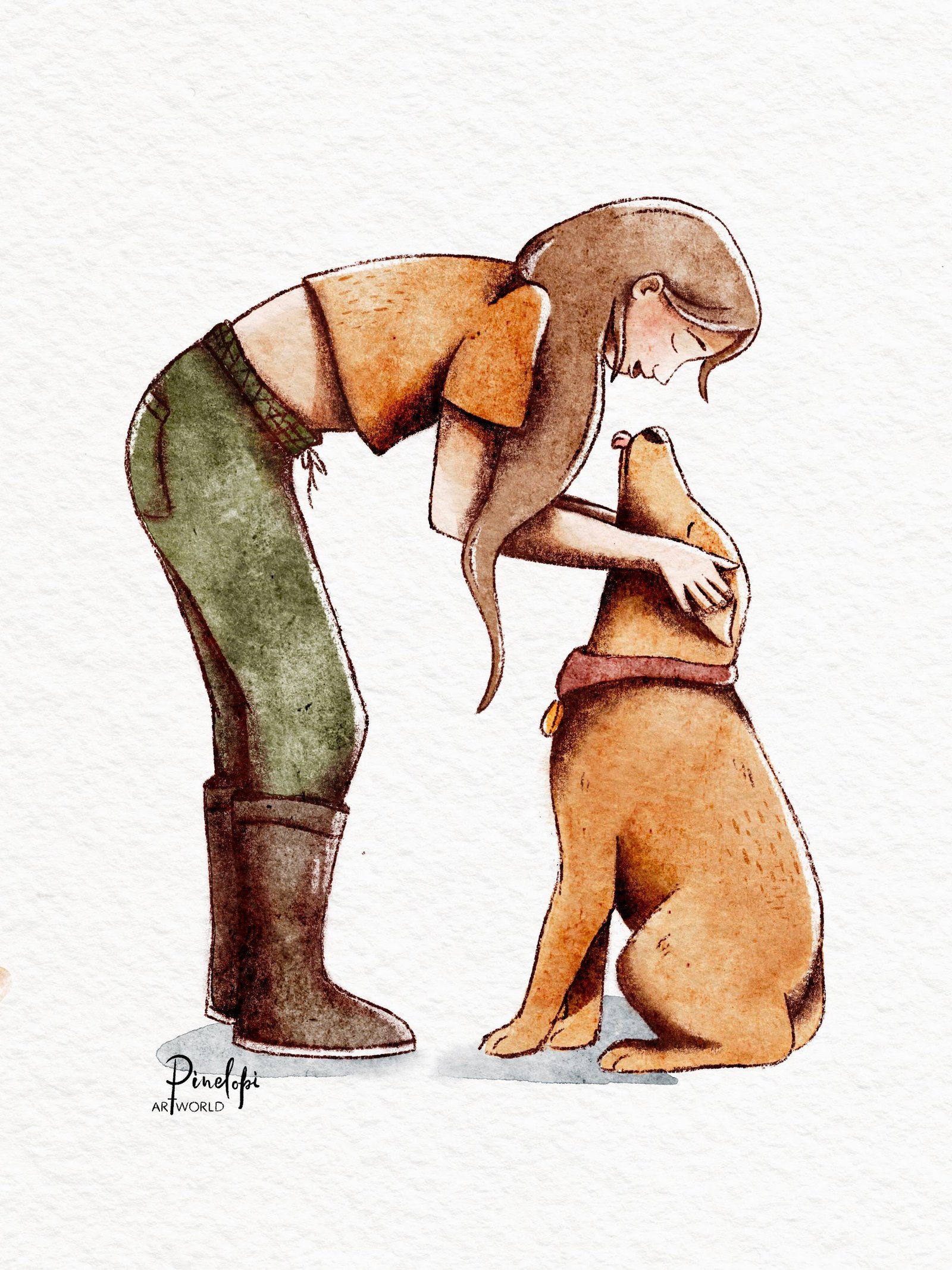 σκίτσο με μια έφηβη κοπέλα που χαιδεύει τον σκύλο της